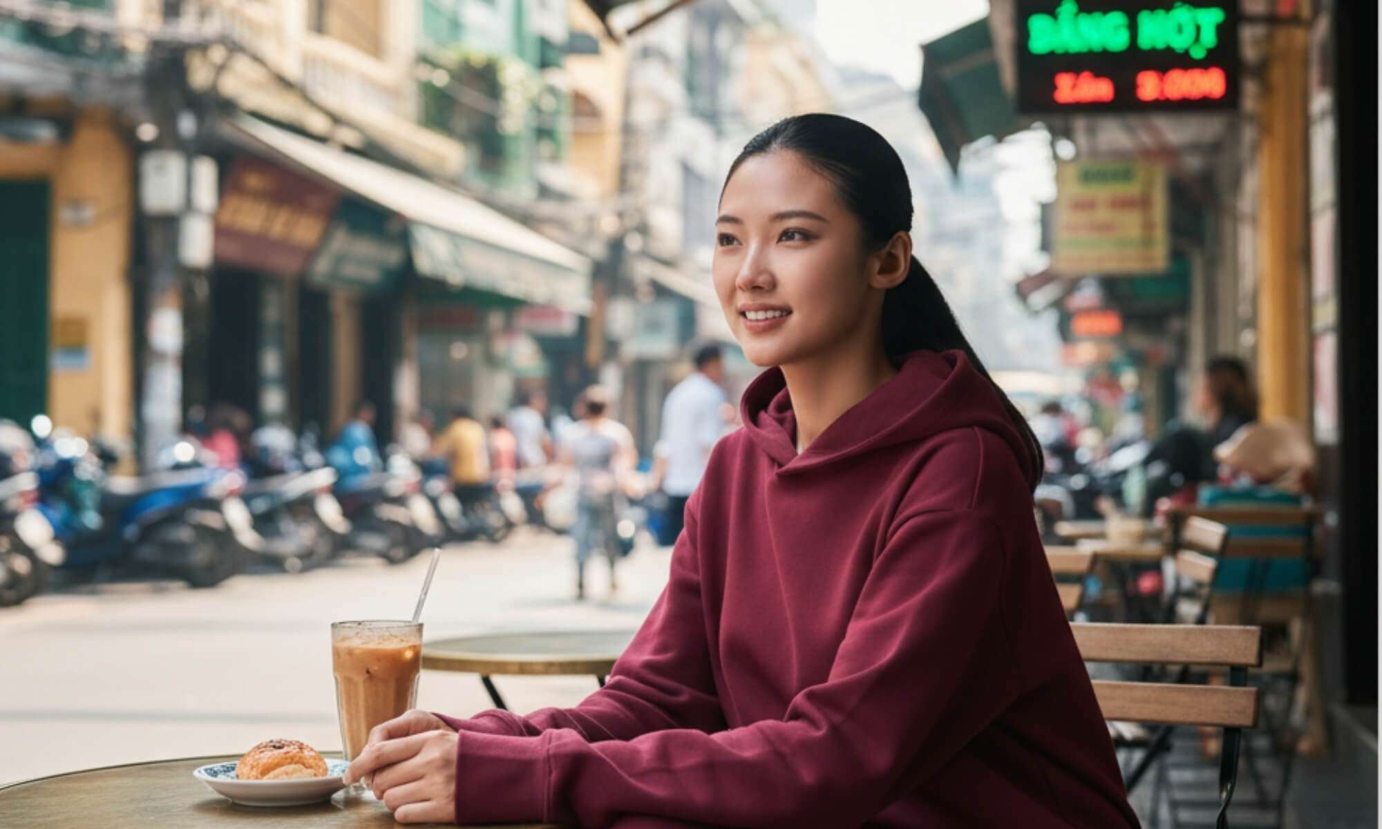 Áo Hoodie Thể Thao Nữ Studio ôm nhẹ tôn dáng, linh hoạt cùng mũ rộng tối giản