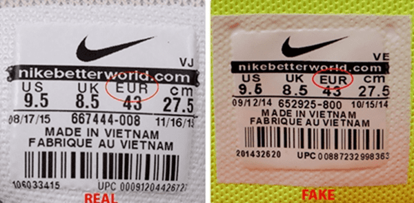 Các bạn có thể so sánh tem trên sản phẩm với tem tiêu chuẩn chính hãng của Nike để xác định auth - fake