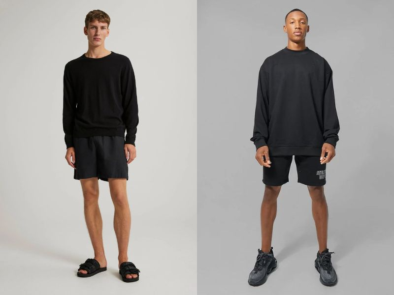 Quần short nam đen nổi bật khi kết hợp cùng áo sweater