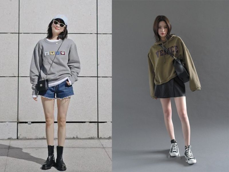 Áo hoodie mix quần short năng động, cá tính