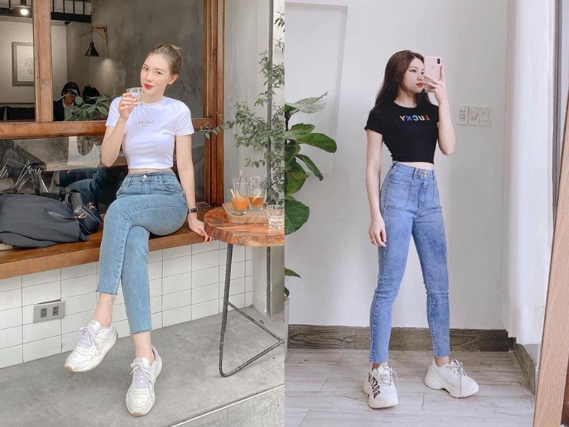   Áo thun mix quần jeans phóng khoáng