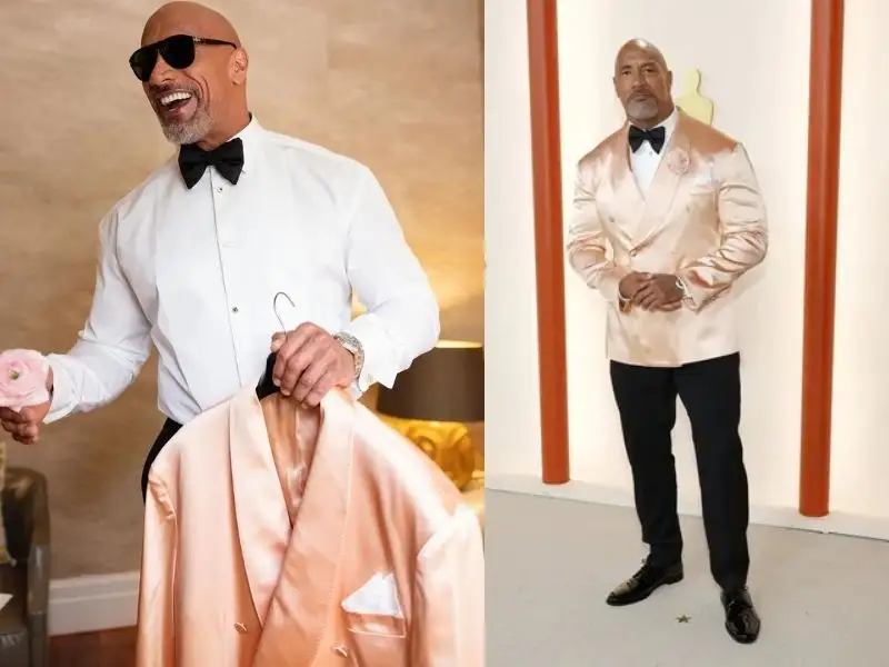 Dwayne Johnson đã khoác lên mình một chiếc áo vest thiết kế màu hồng đào