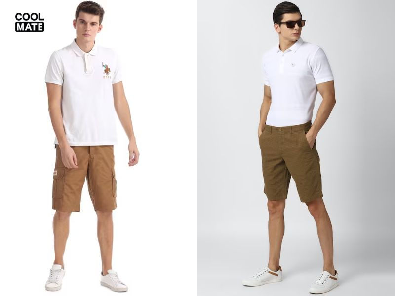 Quần short nâu phối áo polo