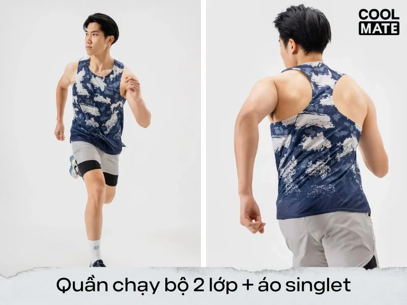 Phối quần 2 lớp và áo singlet thoải mái