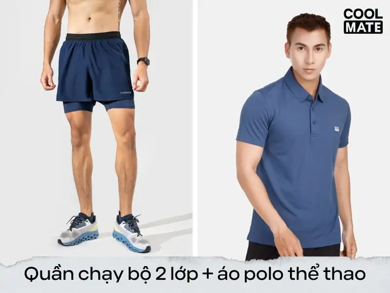 Phối áo polo thể thao và quần chạy bộ 2 lớp 