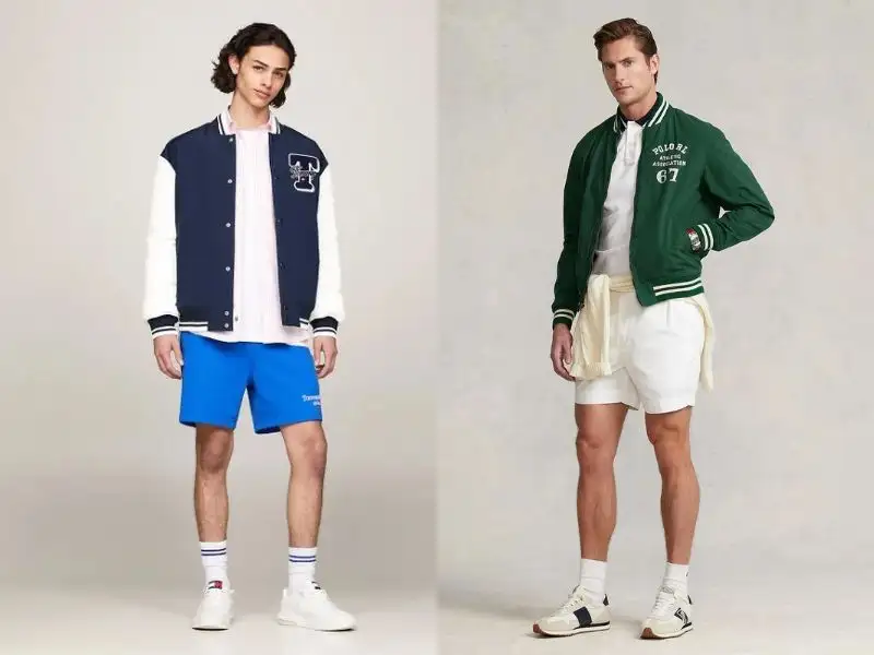    Phối quần short nam ống rộng với áo khoác varsity 