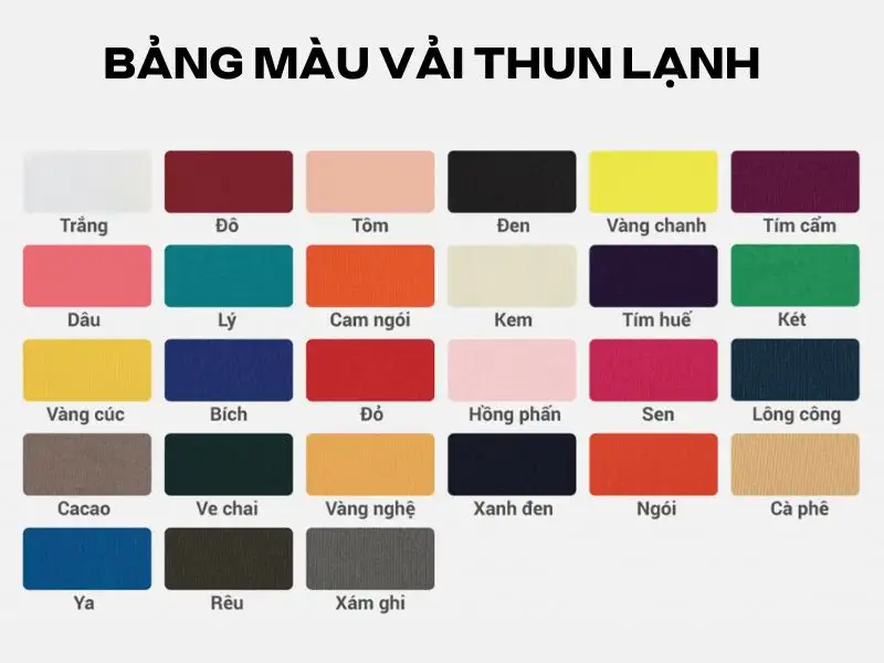  Bảng màu của vải thun lạnh