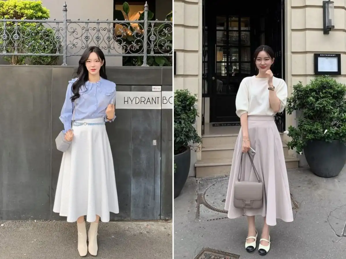 Chân váy công sở phối với giày