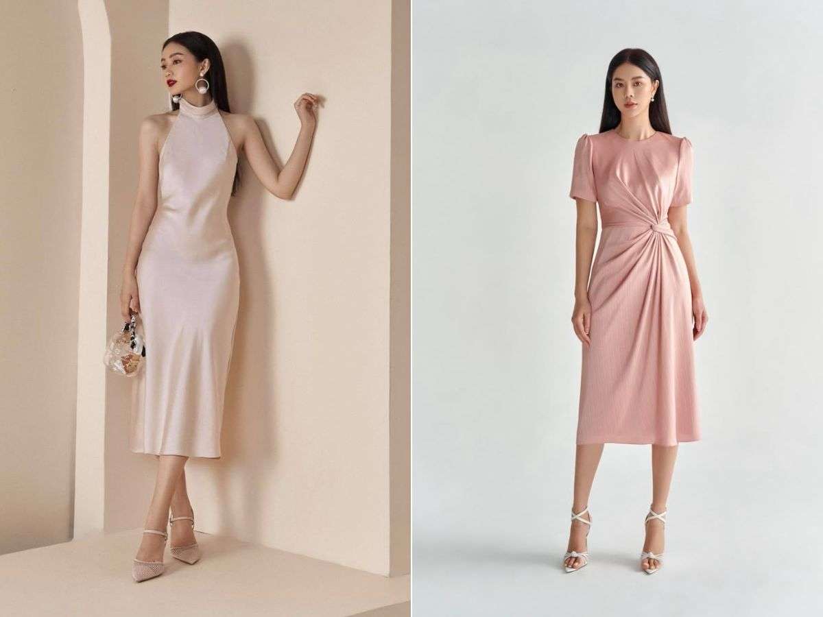 Kiểu váy body ôm sát với giày cao gót lấp lánh để tạo điểm nhấn