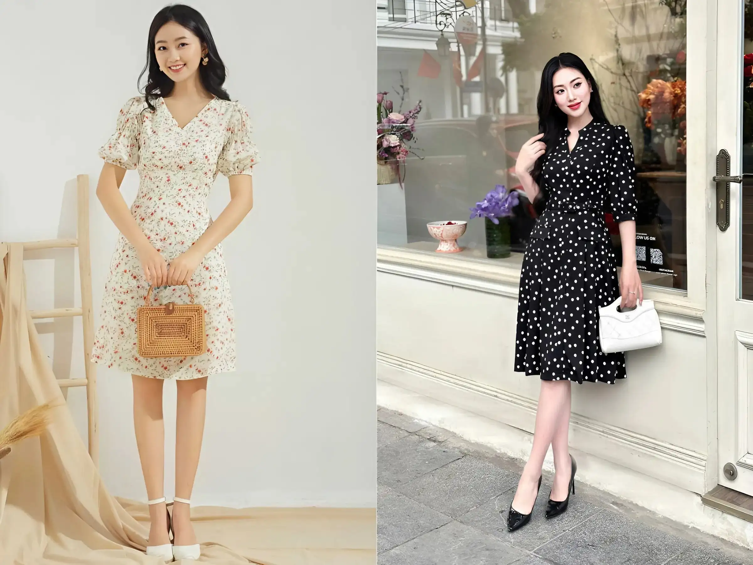 Váy liền thân họa tiết nhã nhặn