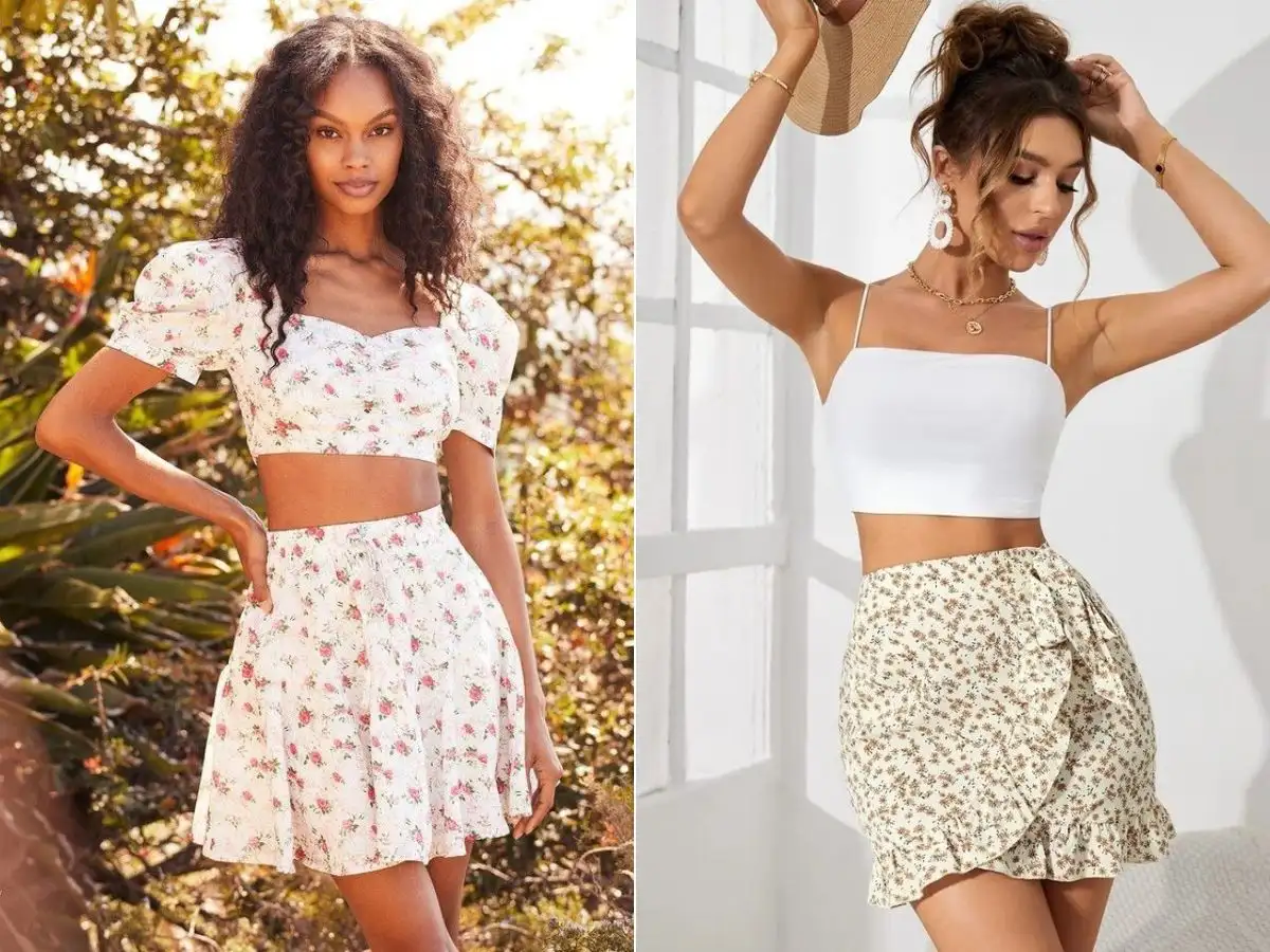 Phối chân váy hoa cùng áo hai dây hoặc croptop là lựa chọn tuyệt vời cho mùa hè