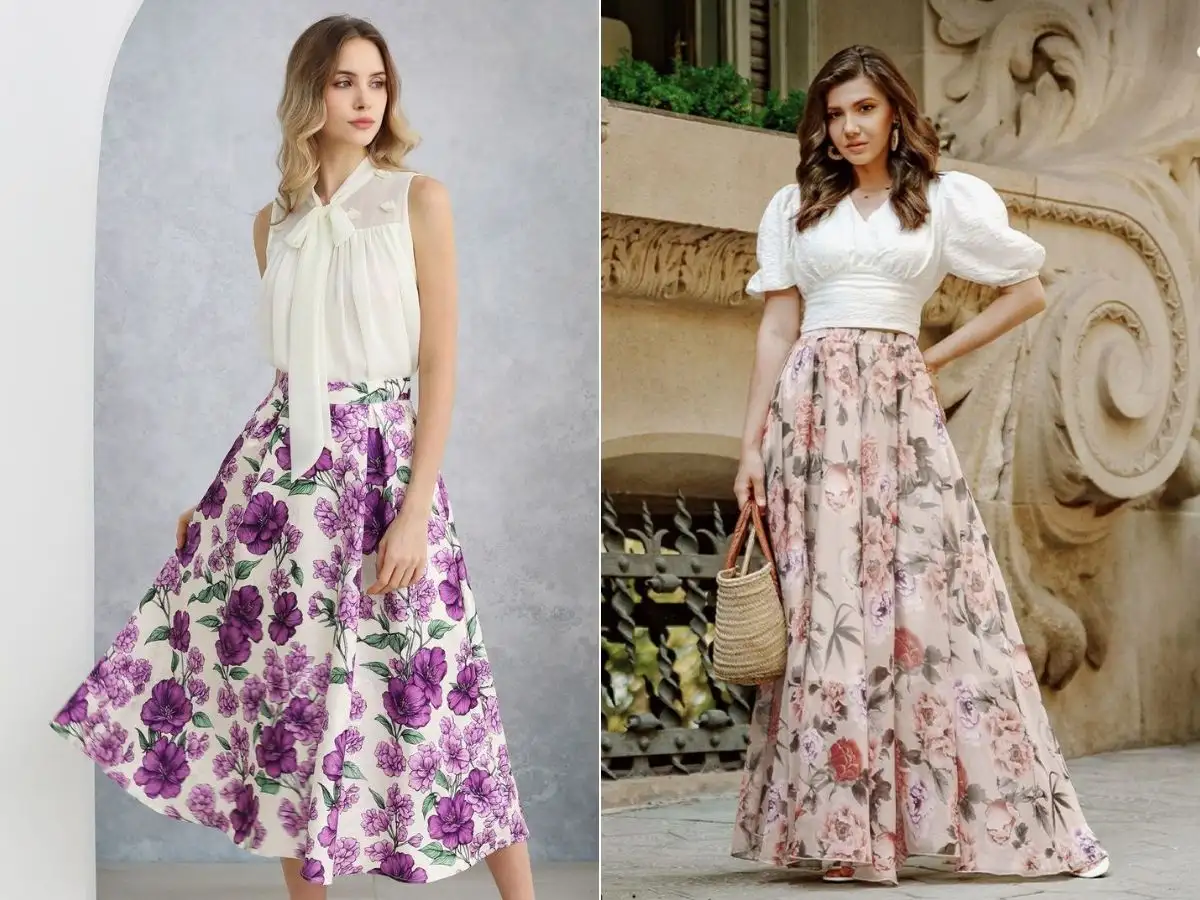 Vẻ nữ tính, mềm mại khi phối chân váy hoa với một chiếc áo blouse