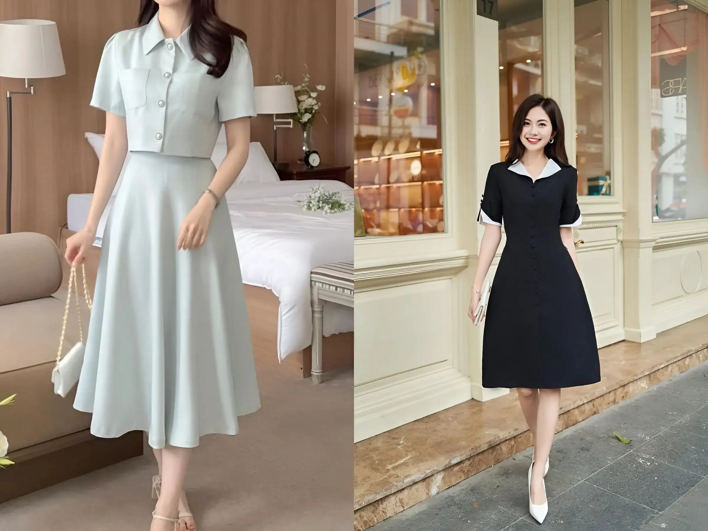 Đầm cho nàng gầy tạo cảm giác đầy đặn với dáng xòe, chữ A, chất liệu