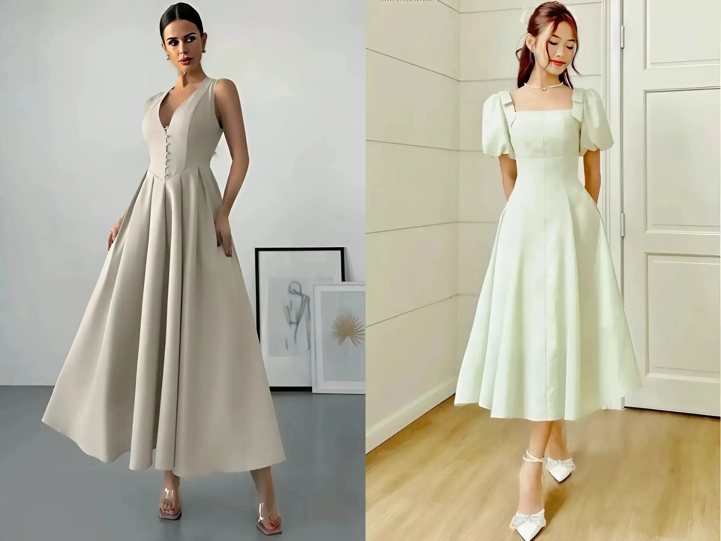 Đầm công sở dáng xòe nữ tính, duyên dáng, tôn vòng eo