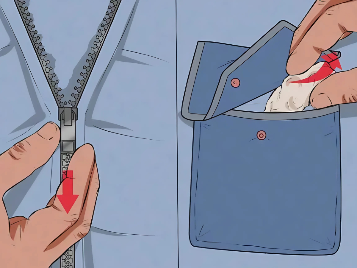 Nên dọn sạch túi, kéo khóa, lộn trái áo trước khi giặt