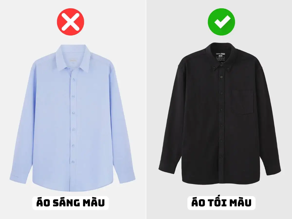 Người có dáng người mập nên ưu tiên lựa chọn áo tối màu