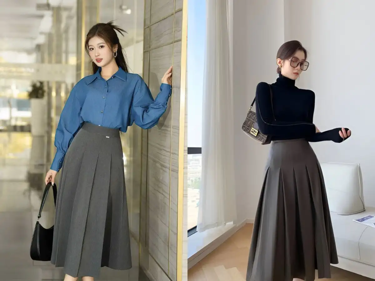 Gợi ý phối đồ chuẩn chỉnh với váy công sở kiểu Hàn Quốc