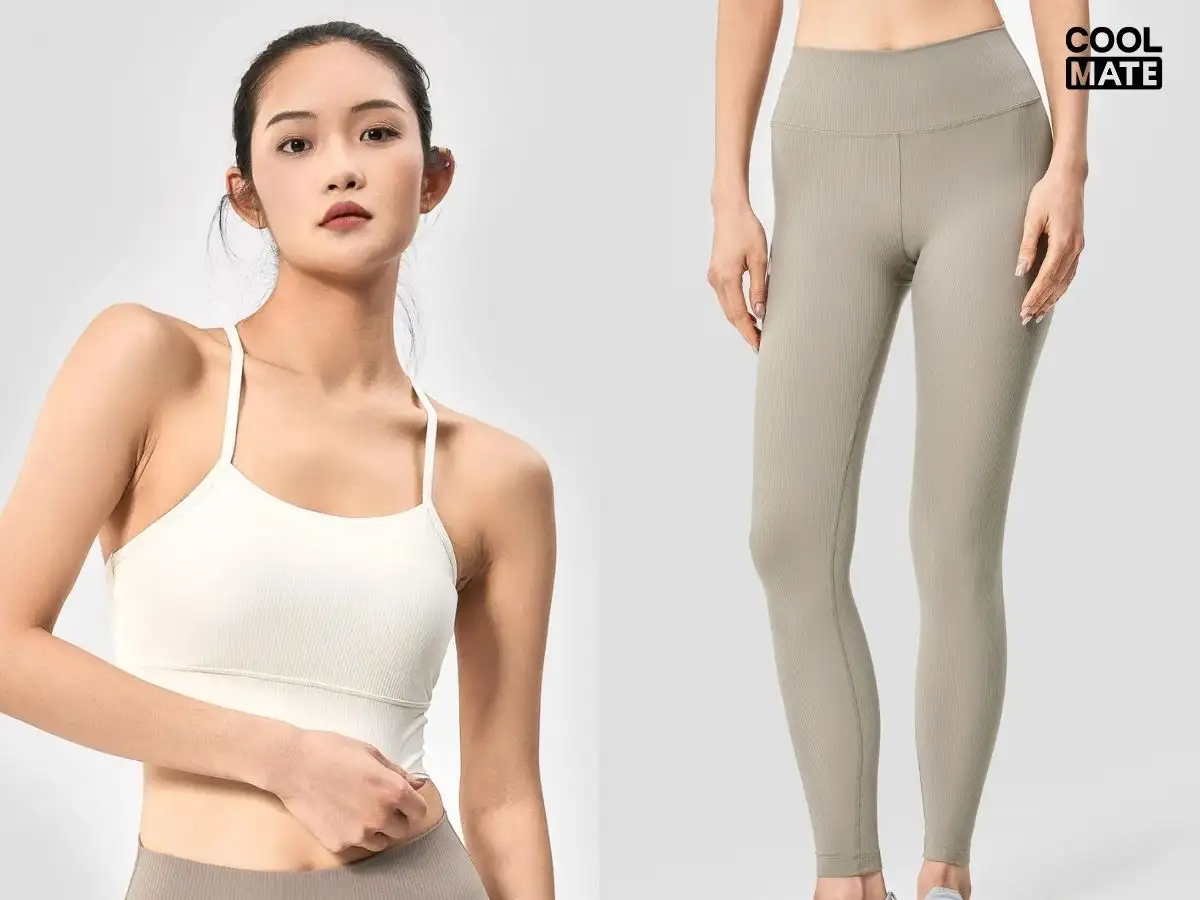 Áo bra thể thao, quần legging Coolmate với thiết kế hiện đại, màu sắc trang nhã