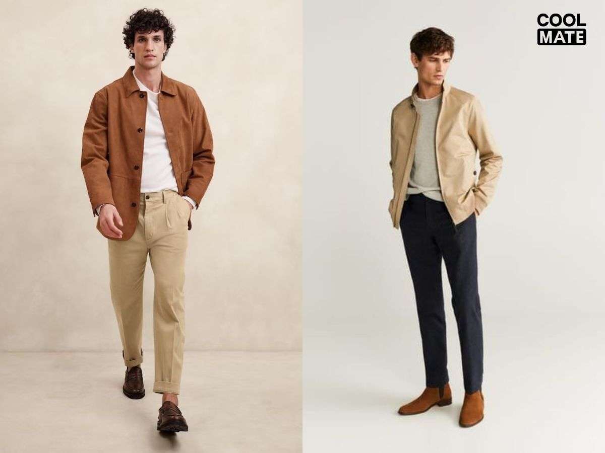 Áo khoác chino kaki có kiểu dáng Harrington đơn giản