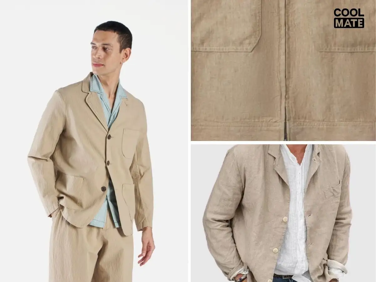 Áo khoác Linen phong cách mùa hè và cận cảnh cấu trúc sợi vải Linen