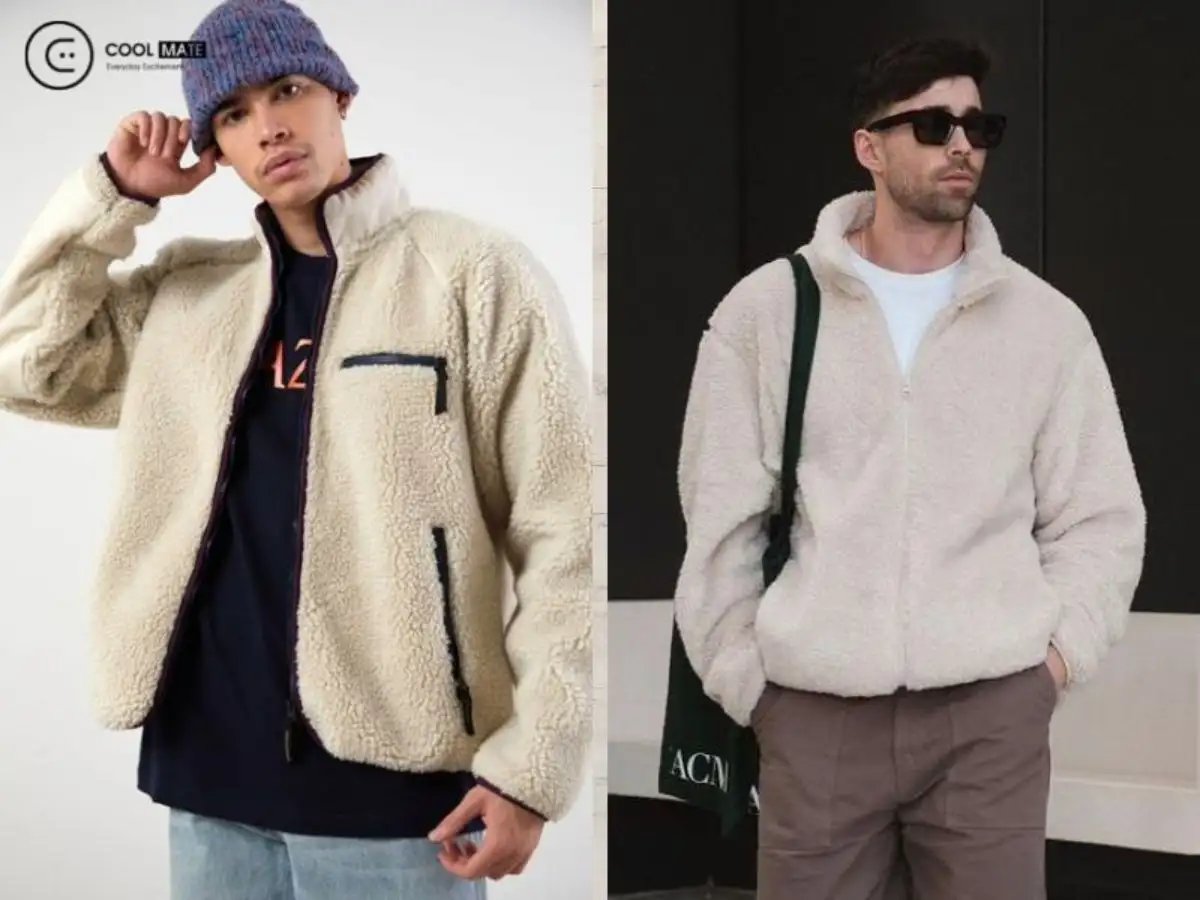 Áo khoác lông cừu cho nam được làm từ chất liệu cotton 