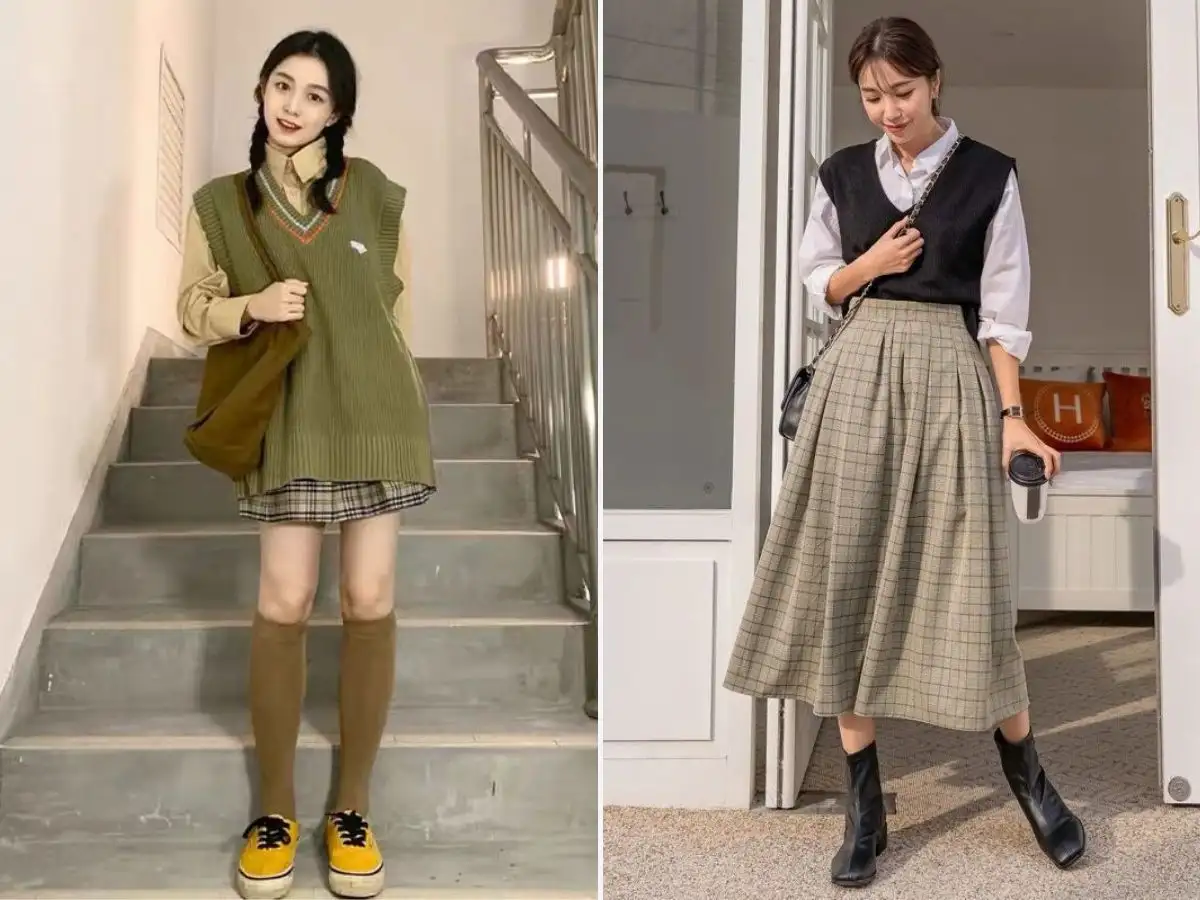 Phối váy caro phong cách học đường