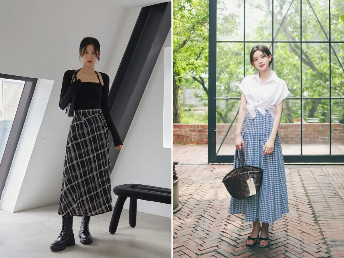 Phối váy caro nhiều phong cách