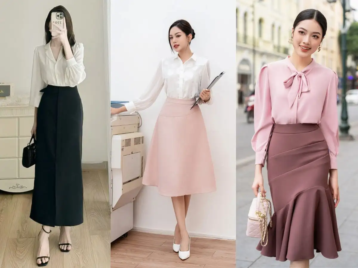 Duyên dáng nơi công sở khi phối cùng chân váy
