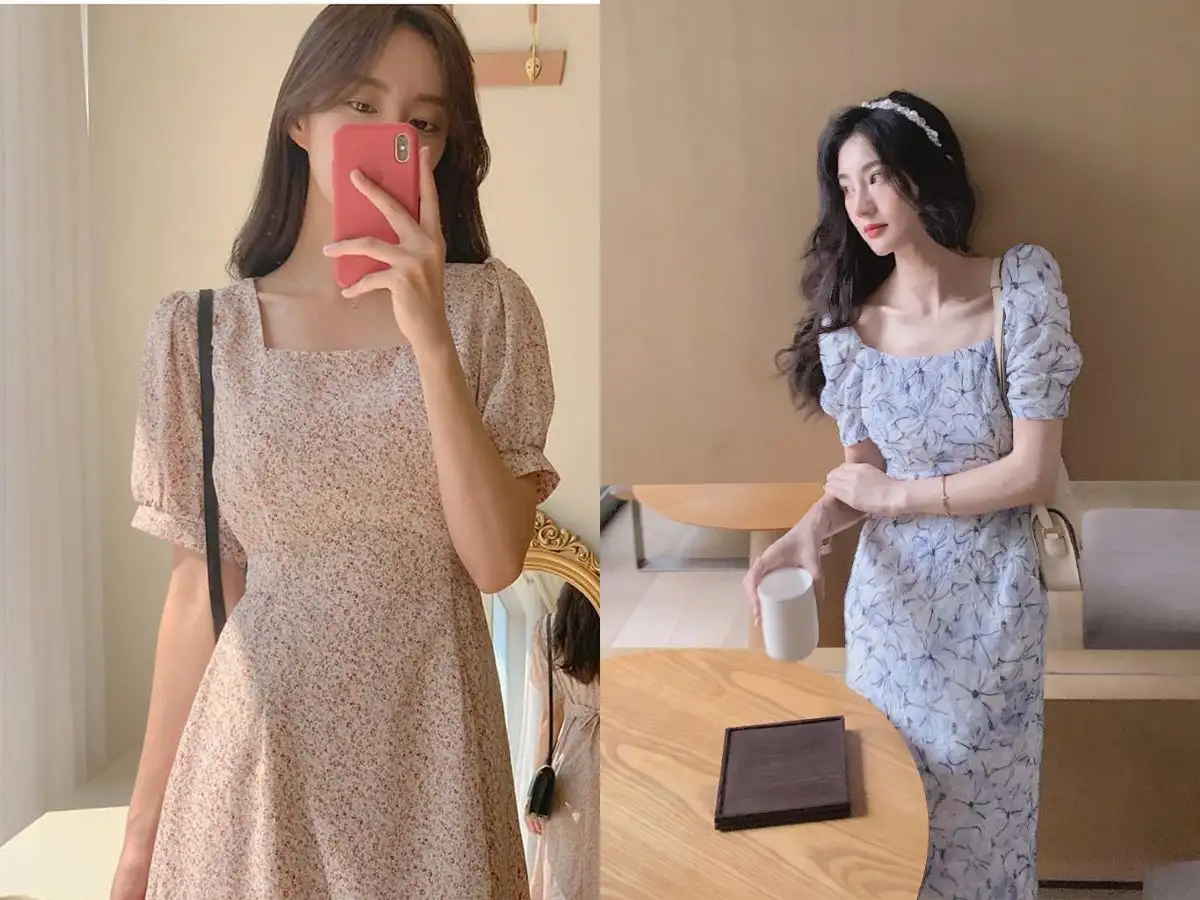 Đầm cổ vuông khoe khéo xương quai xanh