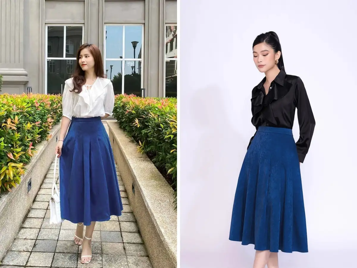 Chọn váy midi với độ dài vừa phải, thiết kế xoè cho nàng gầy