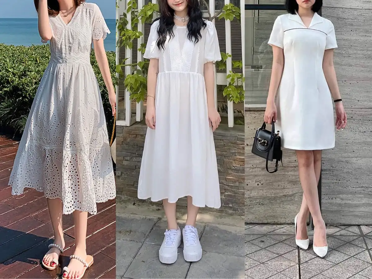 Các mẫu giày phối với váy trắng