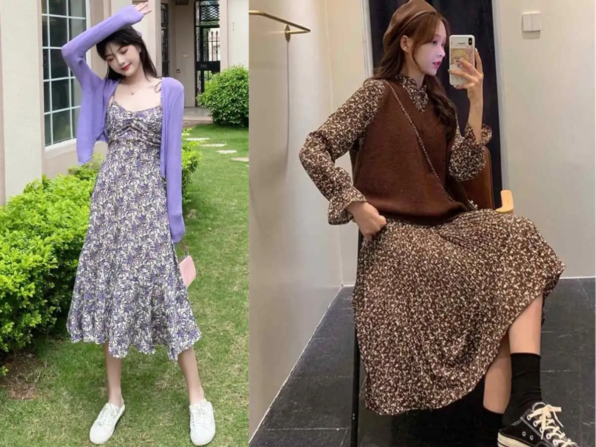Mix layer với đầm hoa nhí giúp nàng có thể thoải mái diện quanh năm