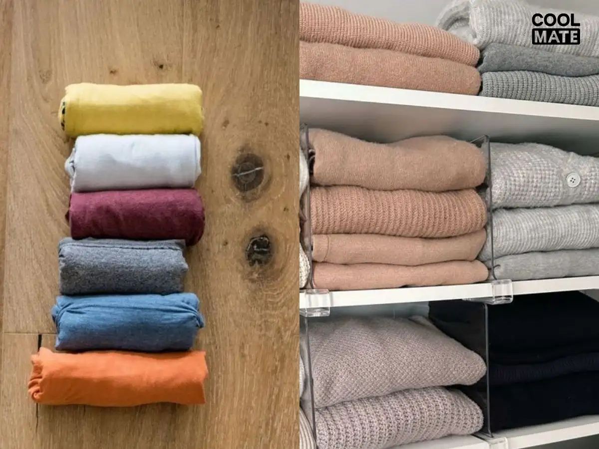 Cuộn quần legging, áo bra thể thao và sắp xếp gọn gàng vào tủ