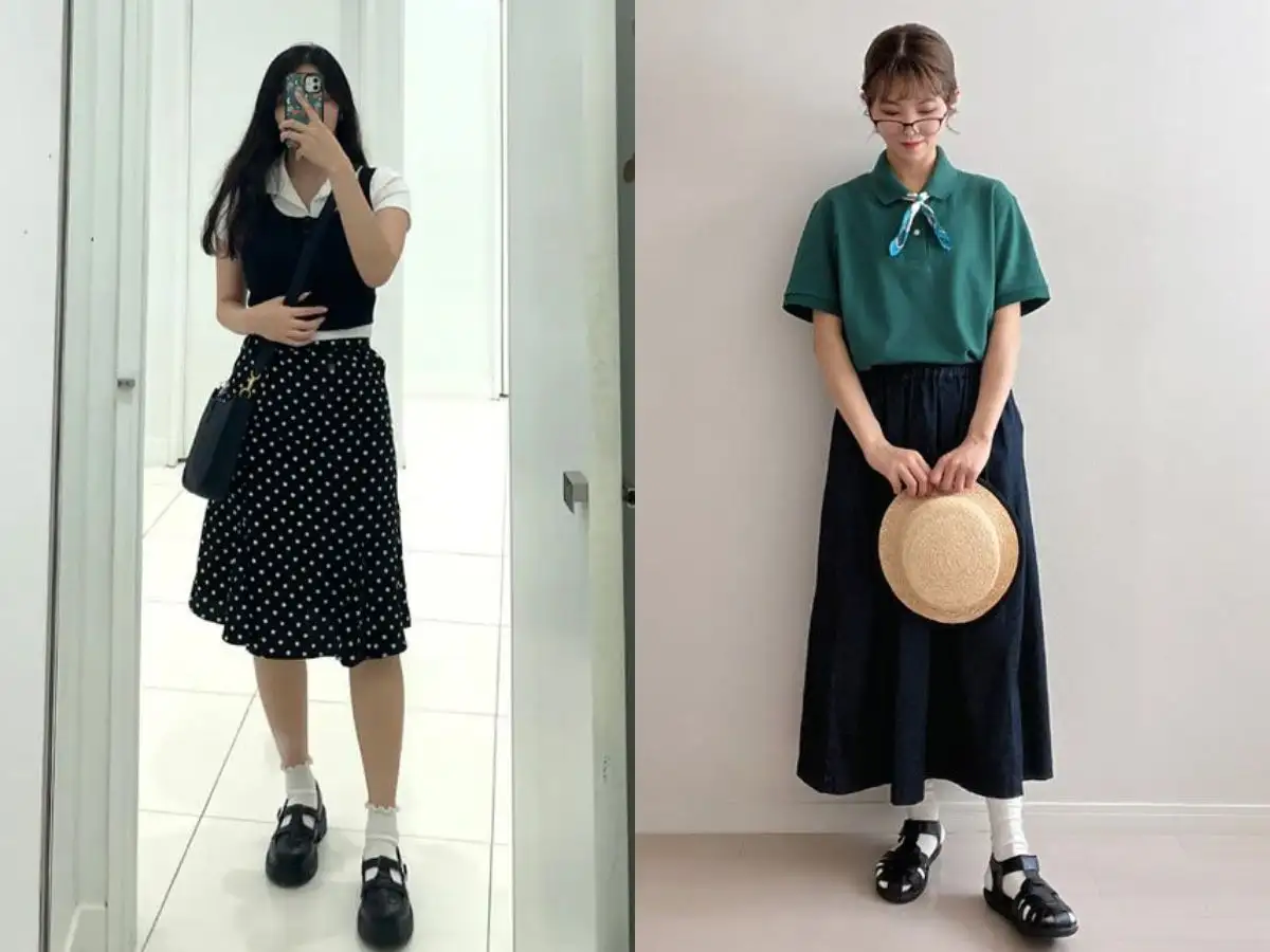 Một chiếc váy midi xòe nhẹ, có độ dài vừa phải giúp bạn trông cao ráo, thanh thoát hơn