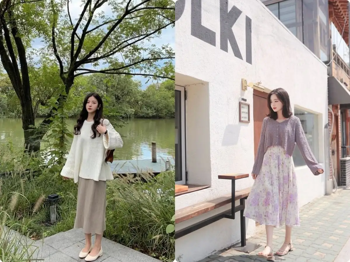 Phối chân váy dài qua gối cho nàng mũm mĩm