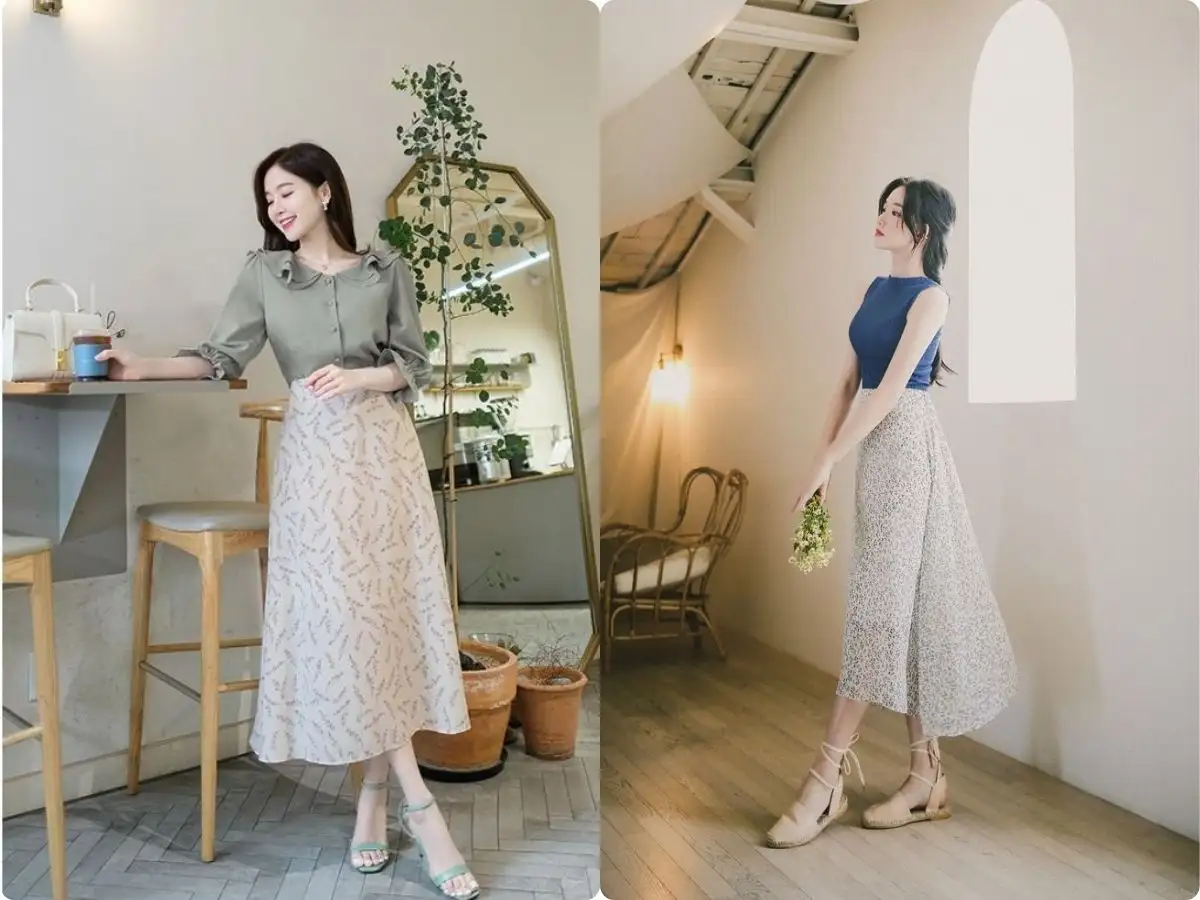Mẹo sơ vin và thắt lưng với chân váy dài qua gối 