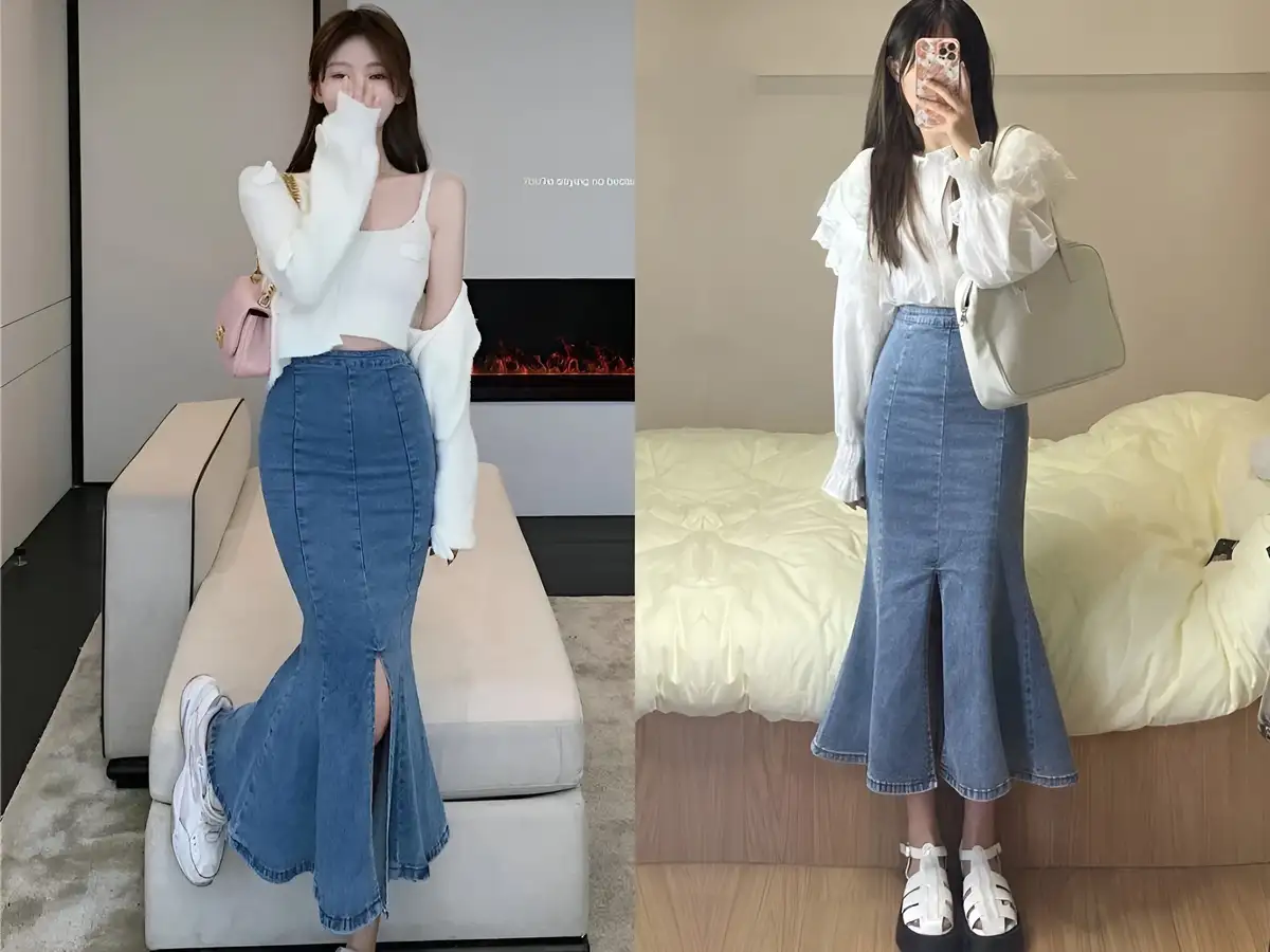 Phối đồ chân váy đuôi cá cho dáng quả lê