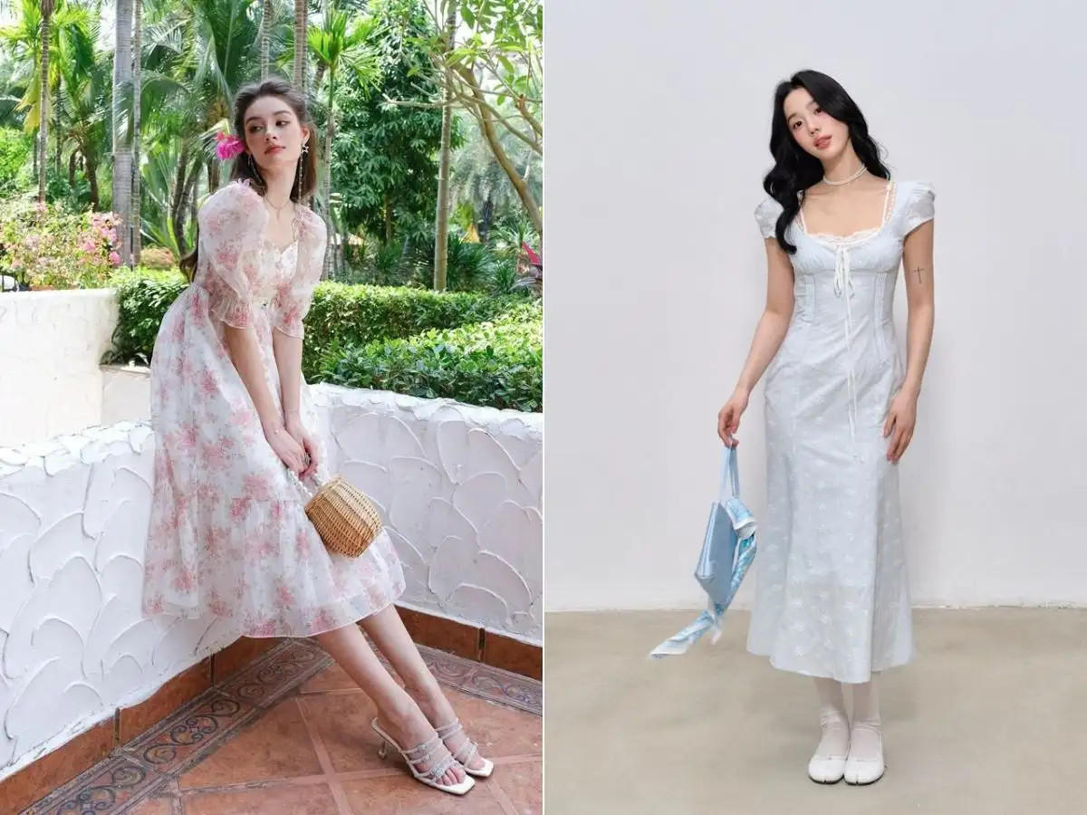 Hãy thử phối đầm maxi hoa nhí hai dây với sandal đế xuồng hoặc đầm maxi trơn màu pastel cùng phụ kiện tóc xinh xắn