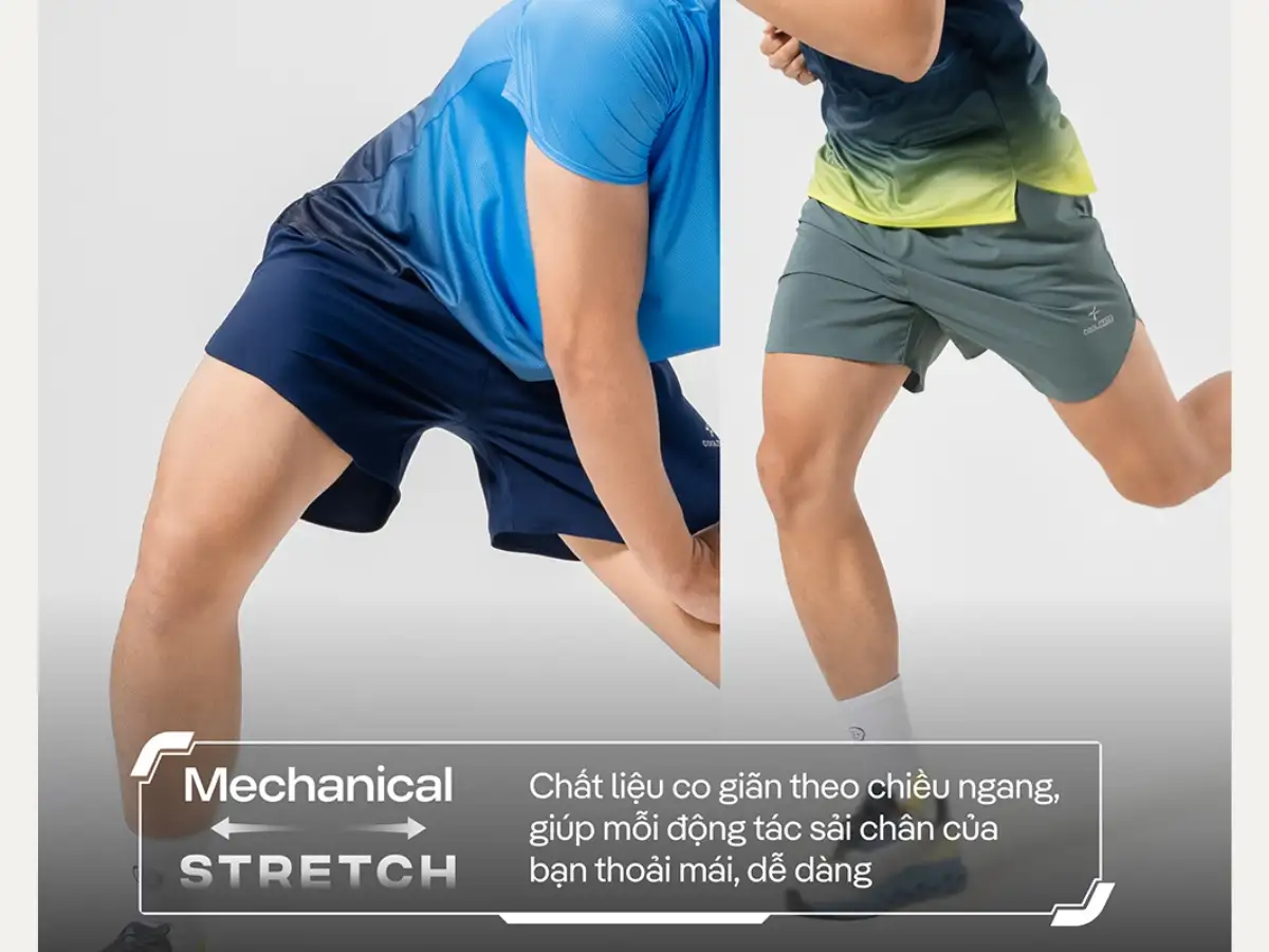 Độ co giãn 4 chiều là yếu tố quan trọng khi chọn quần short chạy bộ nam để tối ưu vận động