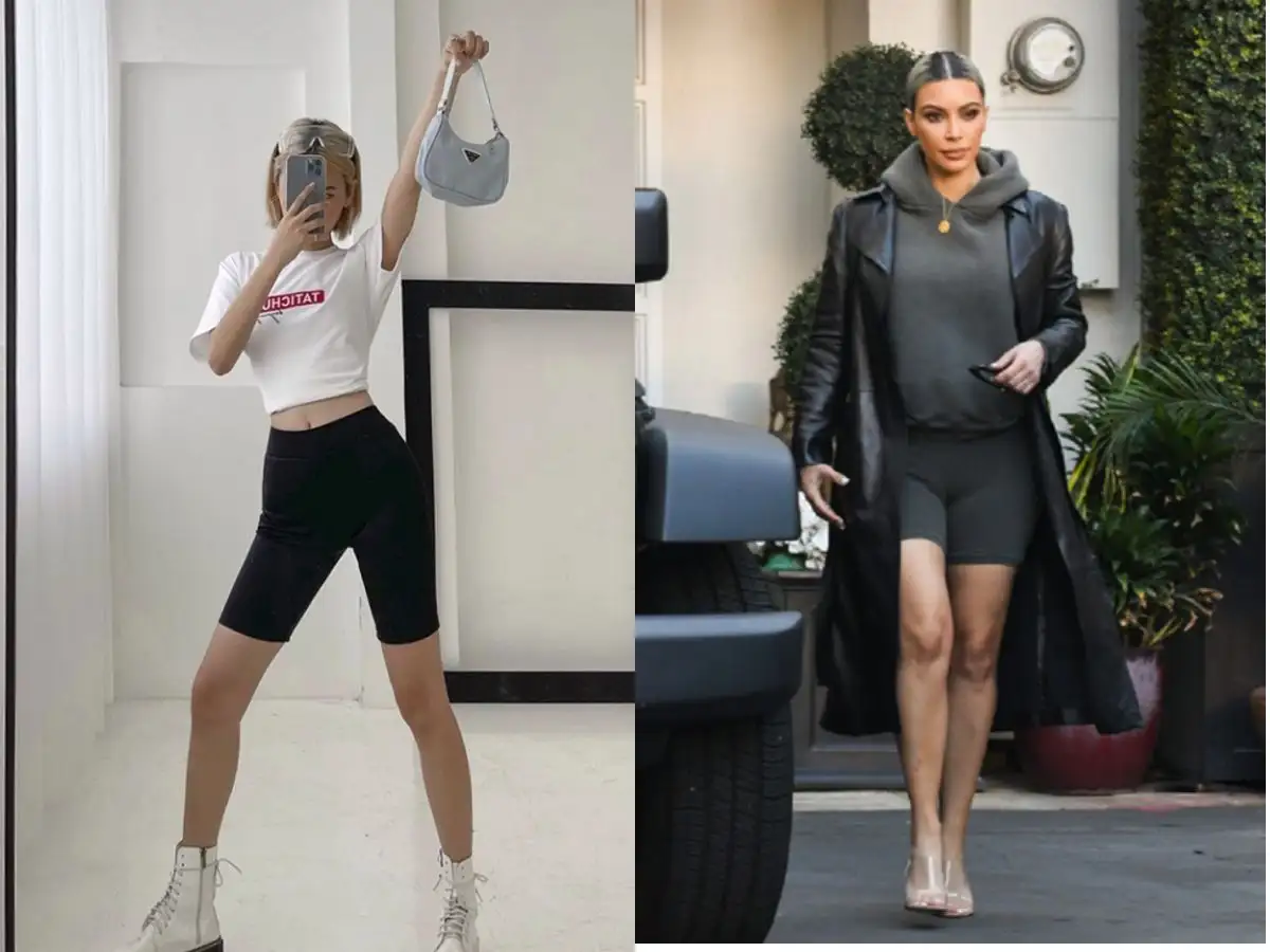Quần biker short đen dễ phối với áo màu trung tính hoặc sáng, trong khi quần biker short trắng/sáng màu tạo sự tương phản với áo màu tối hoặc nổi bật