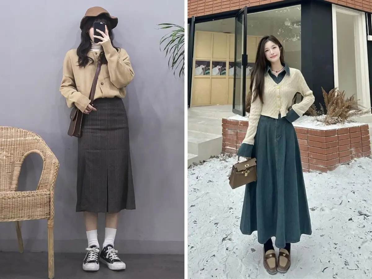 Biến hoá phong cách với chân váy dài mùa đông thanh lịch 