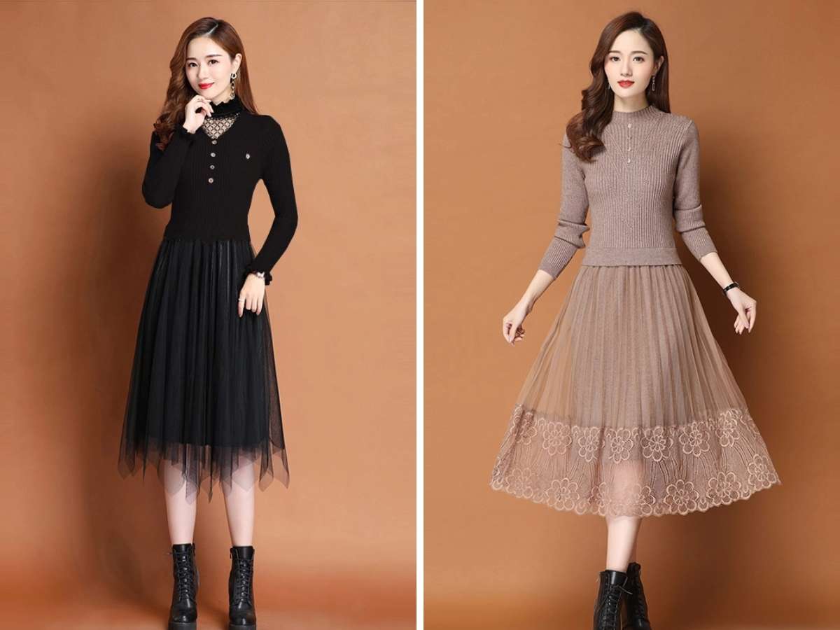 Váy len sở hữu chất liệu dày dặn, mang lại sự ấm áp khi mặc