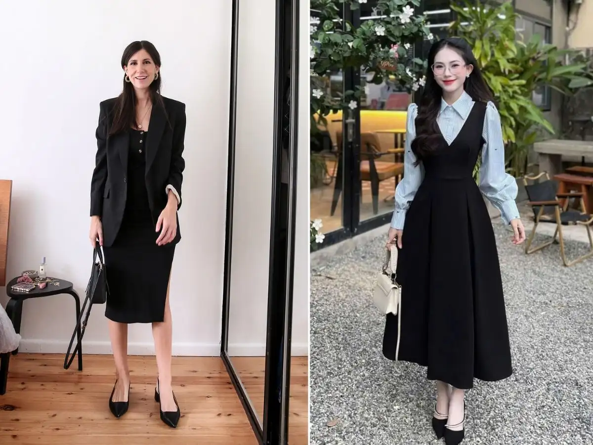 Phối đồ đi làm cực đơn giản cùng váy đen