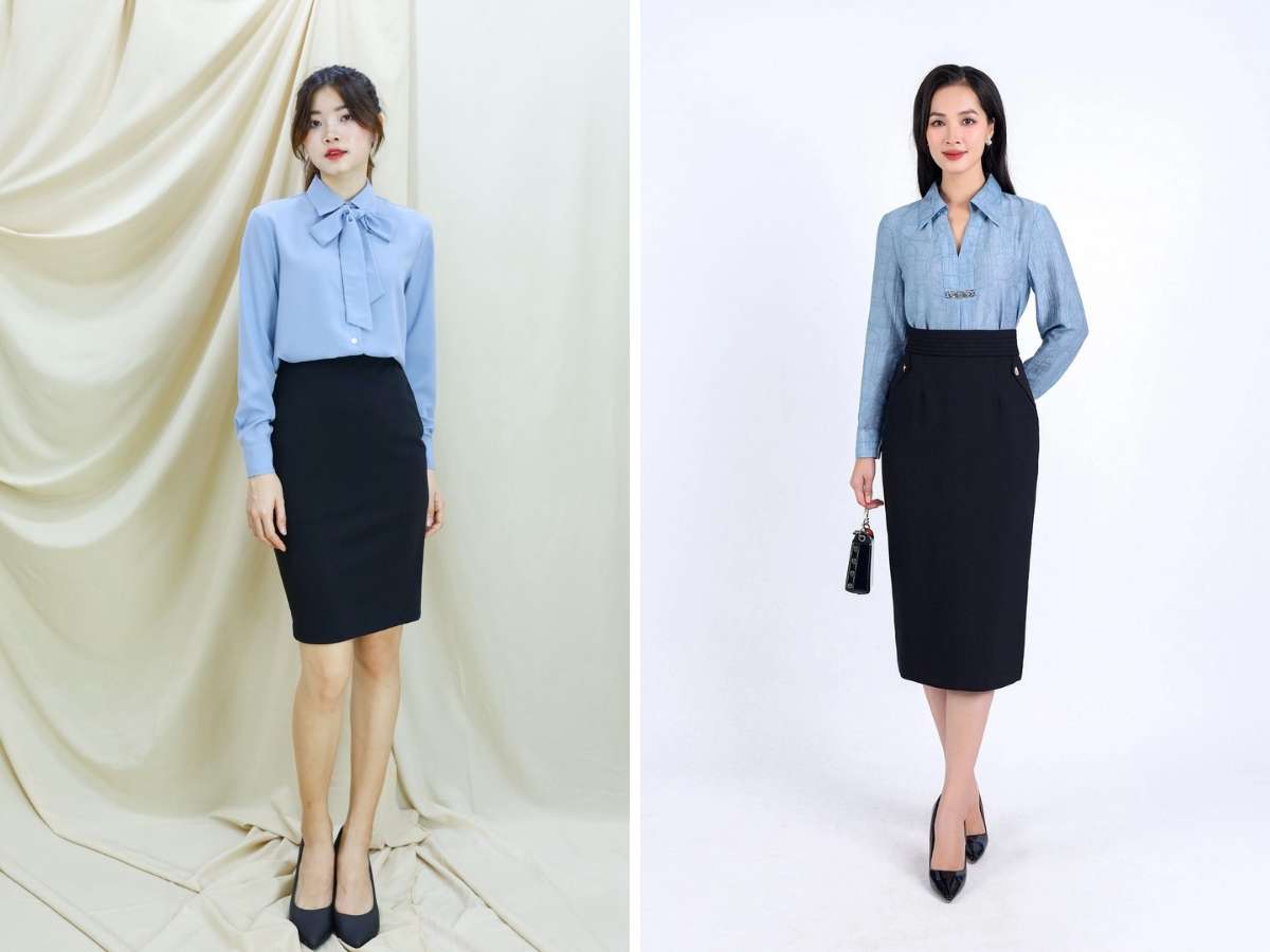 Chân váy bút chì cực kỳ hợp với môi trường đòi hỏi sự chỉn chu cao 