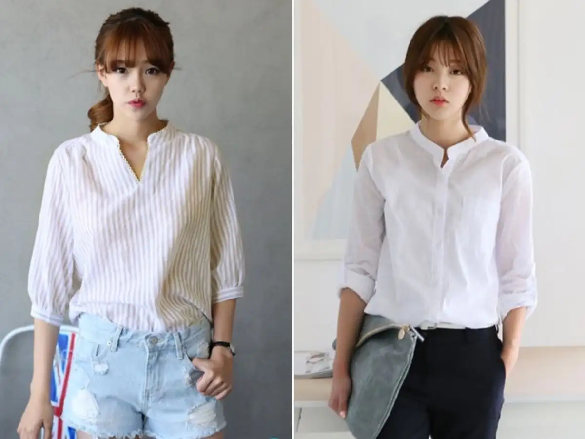 Áo sơ mi cổ trụ nữ