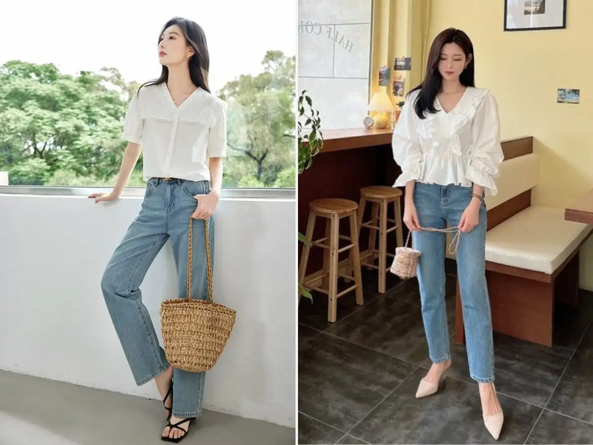 Áo sơ mi cổ chữ V nữ