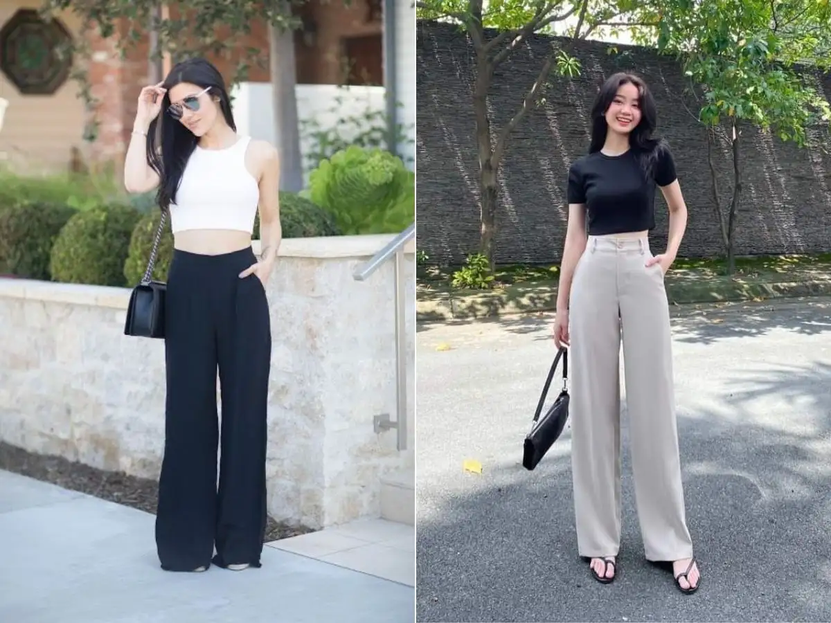 Nếu muốn thêm chút nữ tính, hãy thử phối quần culottes hoặc quần tây lửng với áo croptop 