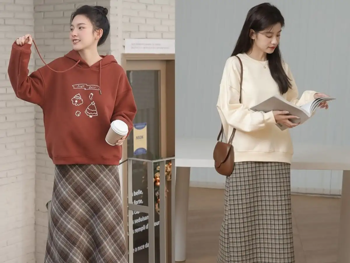 Mix đồ vintage với item đậm chất thể thao như áo hoodie mang đến một làn gió mới mẻ