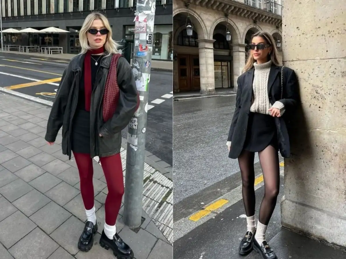Phối đồ chân váy với quần tất 