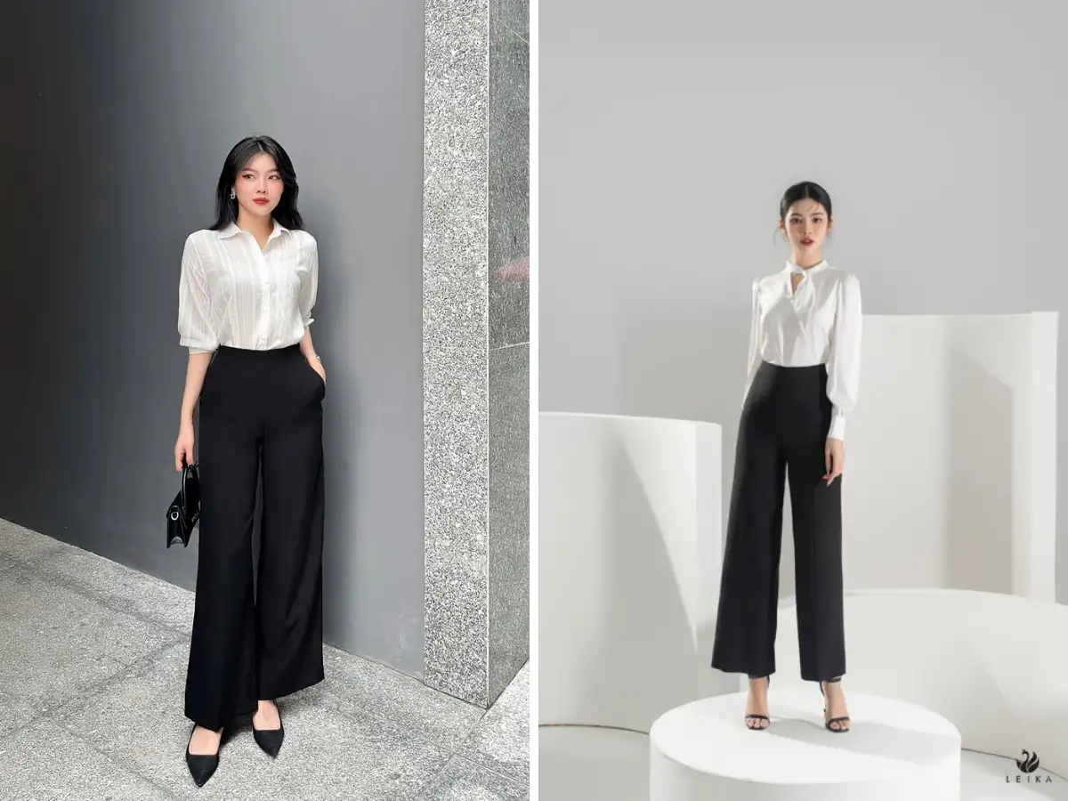  Sơ mi trắng + áo thun đen + quần tây